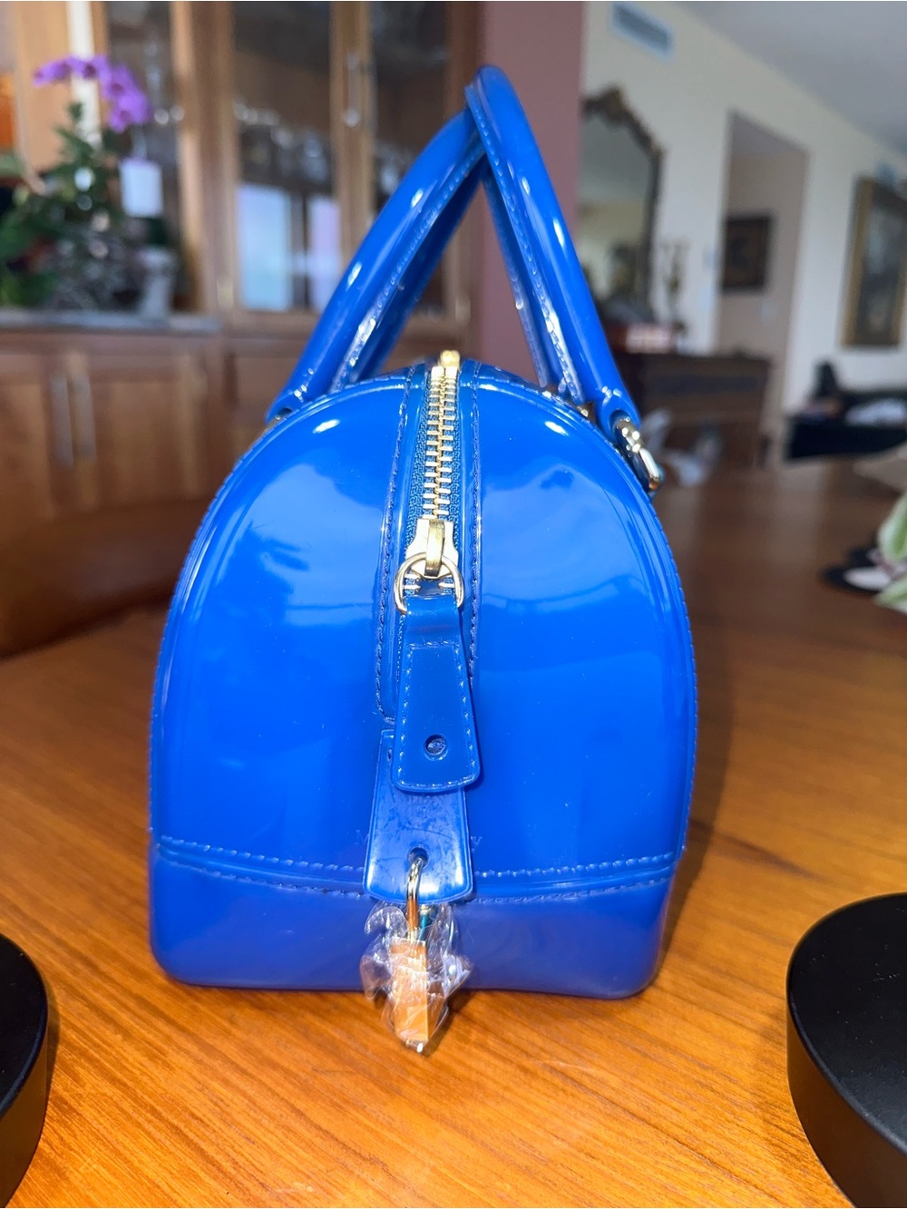 Furla Candy Bag Dome Satchel | Cobalt Blue Glossy PVC | Made in Italy -Excellent - Picture 6 of 12